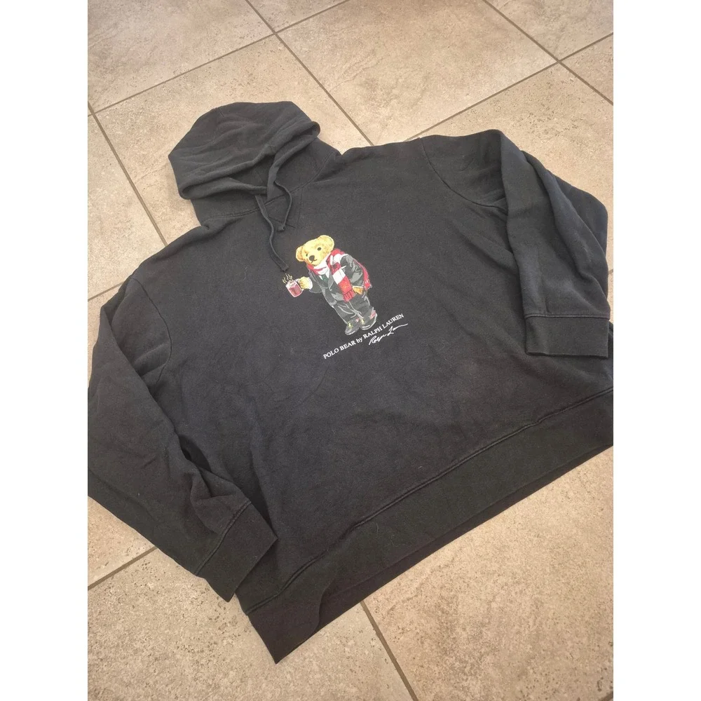 Polo Ralph Lauren POLO BEARD Men's Black Hoodie Fleece 2XLT Cocoa Beard Graphic